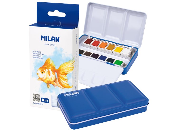 ACUARELA CAJA METALICA 12 MEDIO GODET MILAN