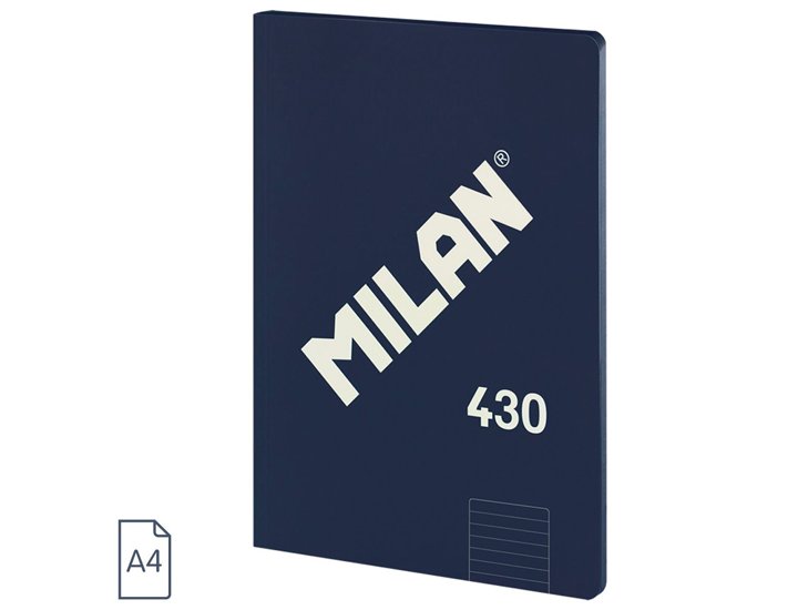 BLOC ENCOLADO DINA4 48 HOJAS 95 GRAMOS TAPA BLANDA MILAN 430 AZUL LINEAS HORIZONTAL