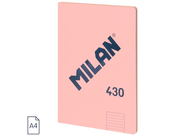 BLOC ENCOLADO DINA4 48 HOJAS 95 GRAMOS TAPA BLANDA MILAN 430 ROSA LINEAS HORIZONTAL