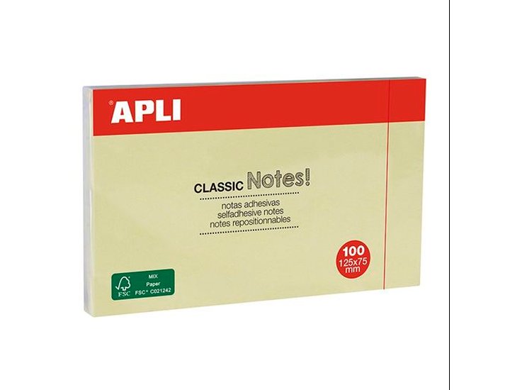 BLOC ADHESIVO 075X127 100 Hojas APLI CLASSIC AMARILLO
