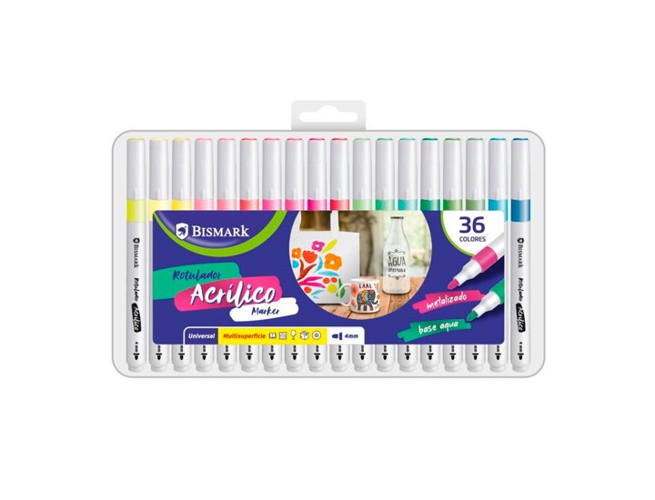 ROTULADOR ACRILICO BISMARK 4 MM METALIZADOS PACK DE 36 Colores
