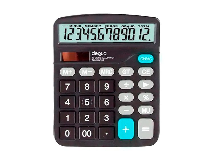 CALCULADORA SOBREMESA 12 DIGITOS SOLAR Y PILAS DEQUA NEGRO