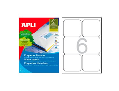 ETIQUETAS LASER APLI 099,1X093,1 BLANCAS 6 Etiquetas por Hojas Cantos Romos
