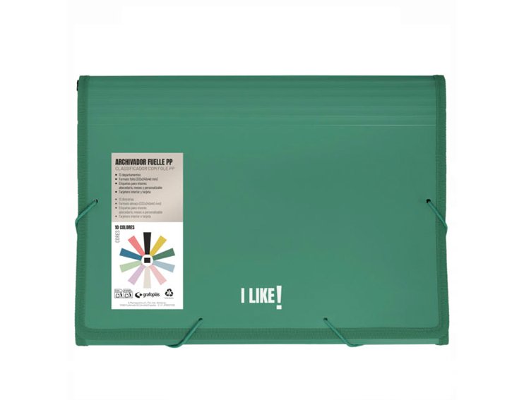 CARPETA FUELLE 13 BOLSAS FOLIO PP LIKE GRAFOPLAS VERDE OSCURO