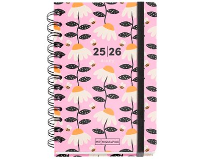 AGENDA ESCOLAR ESPIRAL 123X178 MM ACADEMY TAPA CARTON SEMANA VISTA EQUINACEA