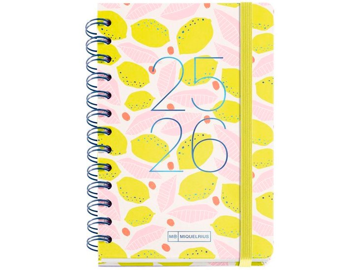 AGENDA ESCOLAR ESPIRAL 123X178 MM ACADEMY TAPA CARTON SEMANA VISTA LIMONADA