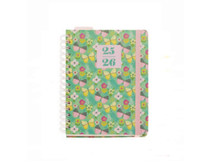 AGENDA ESCOLAR ESPIRAL 164X218 MM TAPA CARTON DIA PAGINA ANNE LEHMAN BUTTERFLY GARDEN