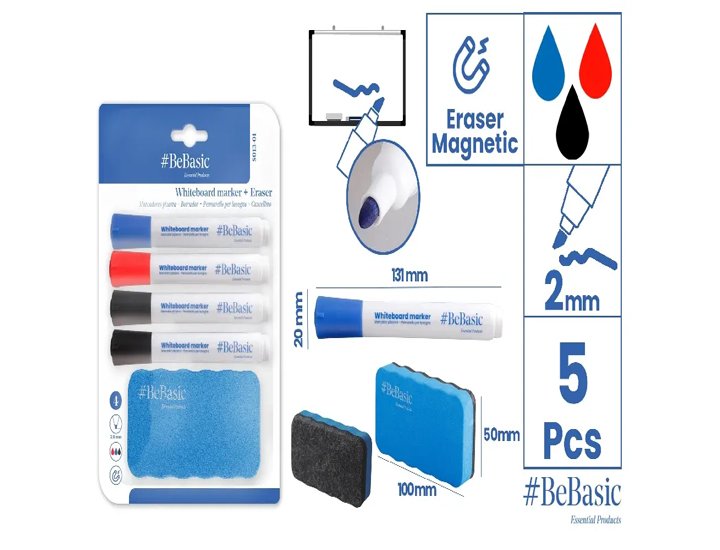 ROTULADOR PIZARRA BEBASIC Pack de 4 Unidades + BORRADOR