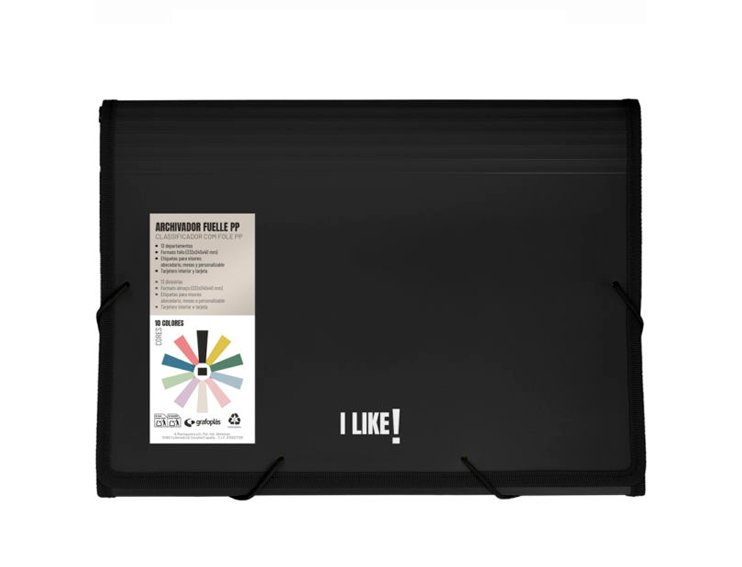 CARPETA FUELLE 13 BOLSAS FOLIO PP LIKE GRAFOPLAS NEGRO