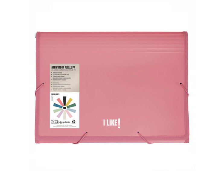CARPETA FUELLE 13 BOLSAS FOLIO PP LIKE GRAFOPLAS ROSA