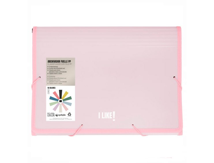 CARPETA FUELLE 13 BOLSAS FOLIO PP LIKE GRAFOPLAS ROSA SOFT