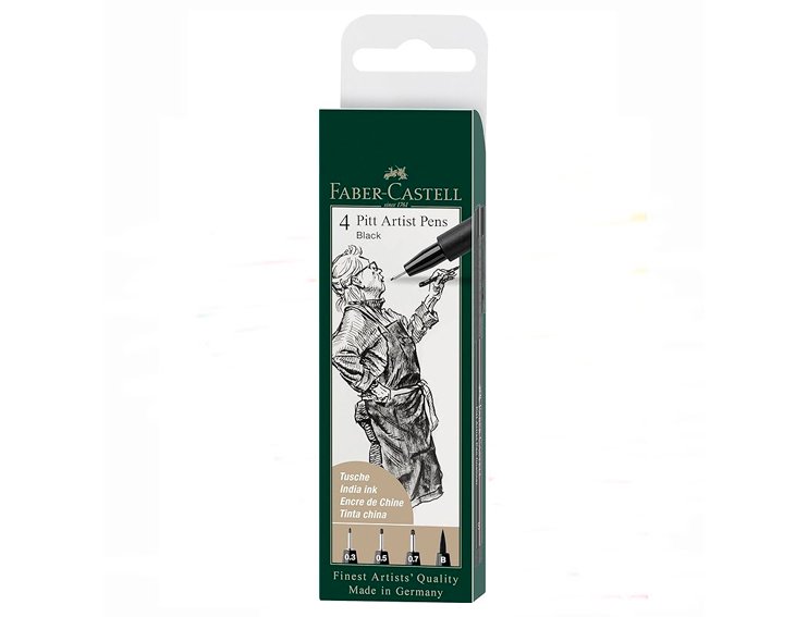 ROTULADOR FABER CASTELL PITT PACK  4 Unidades NEGROS