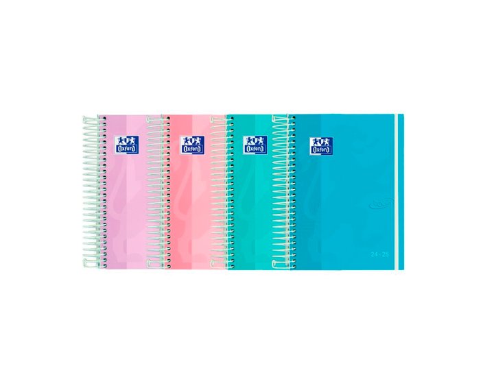 AGENDA ESCOLAR ESPIRAL 120X180 MM OCTAVO DIA PAGINA TAPA EXTRADURA OXFORD TOUCH TACTO SUAVE COLORES PASTELES SURTIDOS