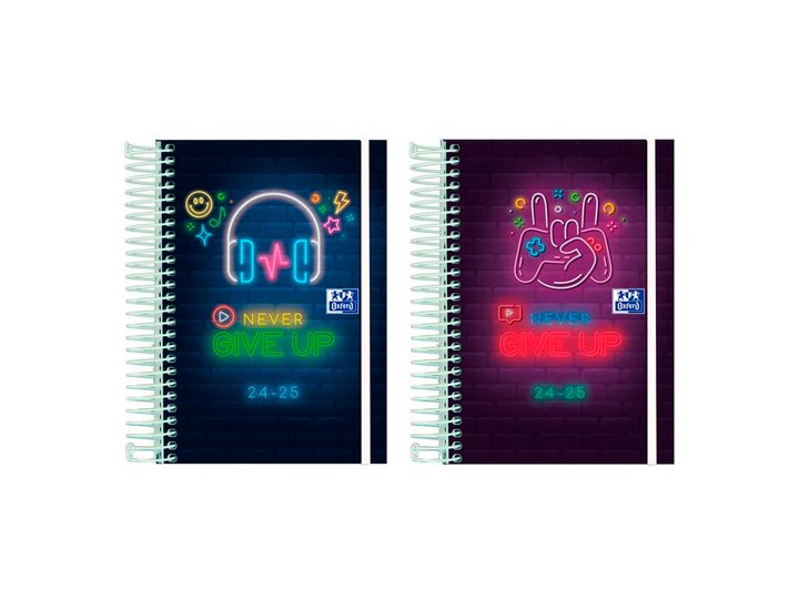 AGENDA ESCOLAR ESPIRAL 120X180 MMOCTAVO DIA PAGINA TAPA EXTRADURA OXFORD NEVER GIVE UP