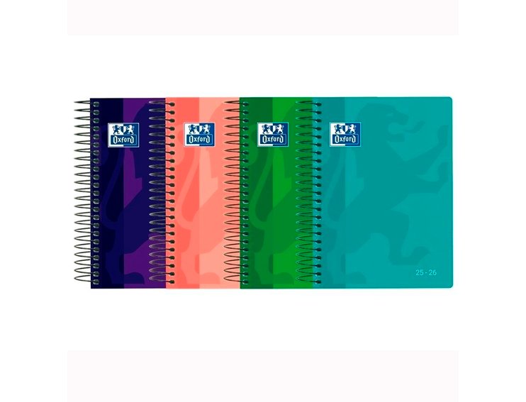AGENDA ESCOLAR ESPIRAL 120X180 MM OCTAVO DIA PAGINA TAPA PLASTICO OXFORD SCHOOL