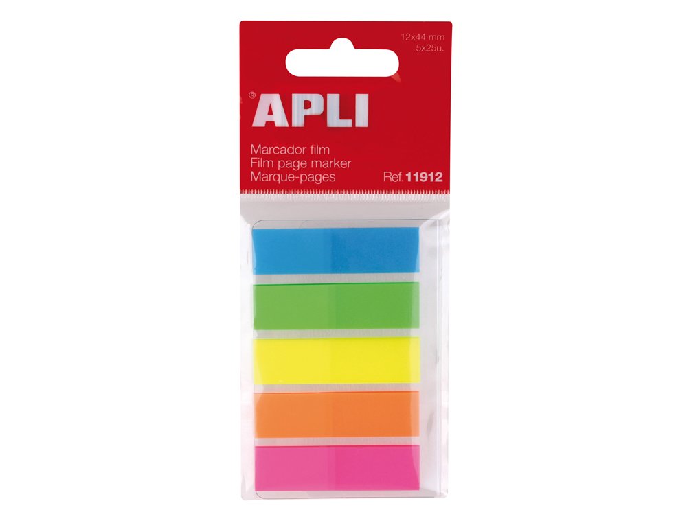 BLOC ADHESIVO 025X050 mm PACK 25 Hojas x 5 COLORES MARCADORES FILM APLI