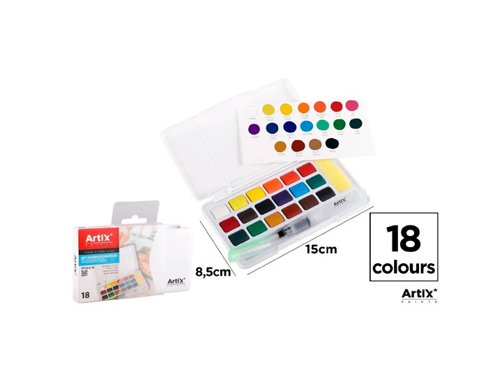 ACUARELA SOLIDA CAJA 18 COLORES SURTIDOS