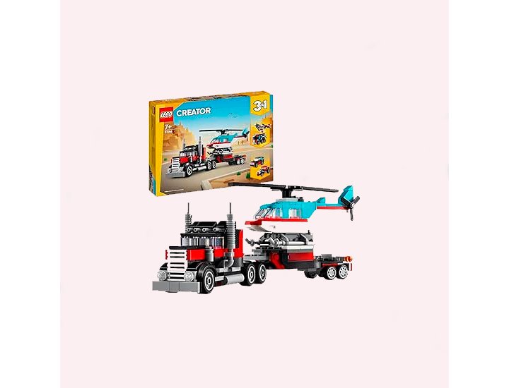JUGUETE LEGO CAMION PLATAFORMA CON HELICOPTERO