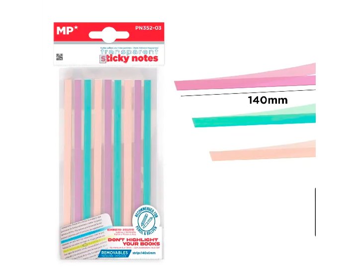 SET NOTAS ADHESIVAS 14X6 MM REMOVIBLES TRANSPARENTE