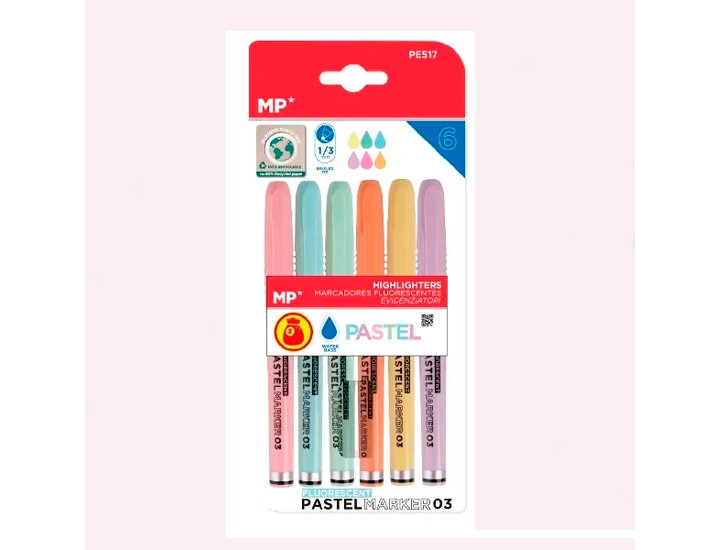 MARCADOR FLUOR PASTEL CAJA de 6 Unidades