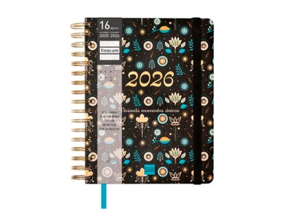 AGENDA 16 MESES ESPIRAL 155X217 MM Semana Vista FINOCAM VITAE NEGRO