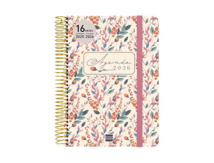 AGENDA 16 MESES ESPIRAL 155X212 MM Semana Vista FINOCAM CLOE ROSA