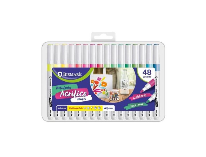 ROTULADOR ACRILICO BISMARK 4 MM METALIZADO PACK DE 48 Colores