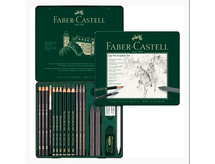 LAPICES + CARBONCILLO FABER PITT CAJA METAL 19 PIEZAS