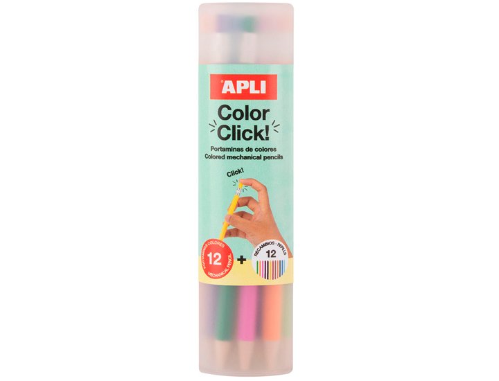 PORTAMINAS APLI COLOR CLICK ESTUCHE 12 PORTAMINAS DE COLORES + AFILALAPIZ