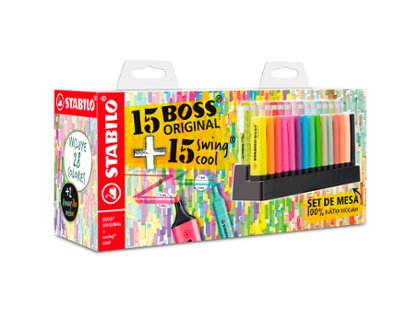 ROTULADOR FLUOR STABILLO ORIGINAL SET SOBREMESA 30 Unidades (15 boss+15 swing Cool)