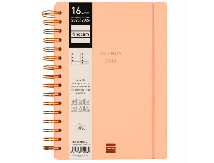 AGENDA 16 MESES ESPIRAL 155X212 MM Semana Vista FINOCAM HAIKU CORAL