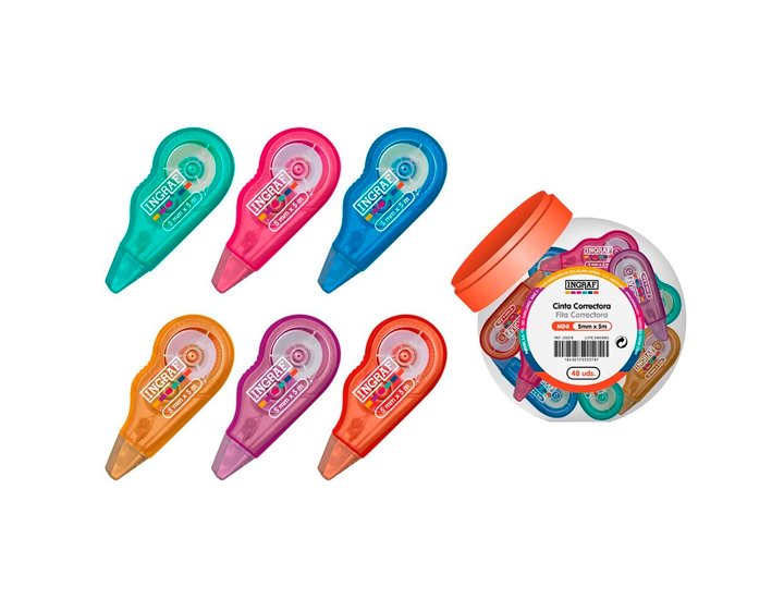 CORRECTOR CINTA 5MMX5METROS INGRAF MINI MEDITERRANEO COLORES SURTIDOS