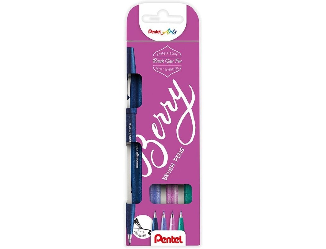ROTULADOR CON PUNTA DE PINCEL PENTEL BRUSH SIGN PEN PACK 4 BERRY
