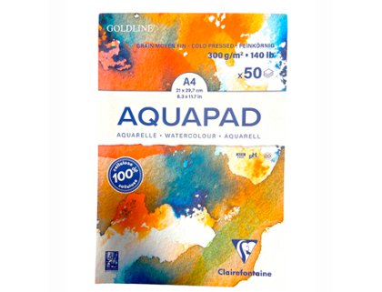 BLOC DE DIBUJO ENCOLADO ACUARELA DINA4 300 Gramos GRANO MEDIO 50 Hojas CLAIREFONTAINE AQUAPAD GOLDLINE