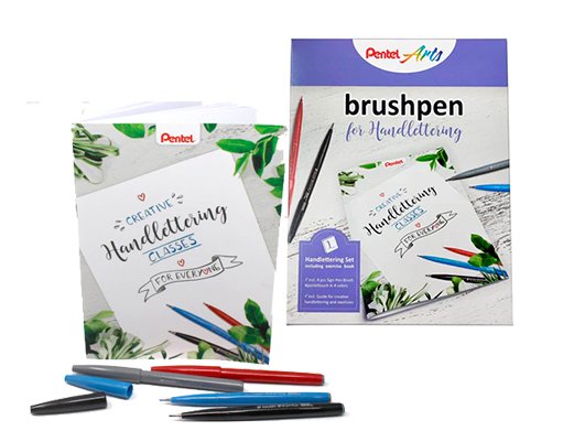 ROTULADOR CON PUNTA DE PINCEL PENTEL BRUSH SIGN PEN PACK 4+Cuaderno