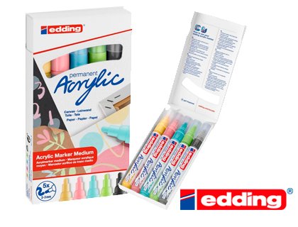 ROTULADOR ACRILICO EDDING 2-3MM PACK 5 COLORES PASTEL