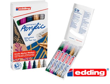 ROTULADOR ACRILICO EDDING 2-3MM PACK 5 COLORES FESTIVO
