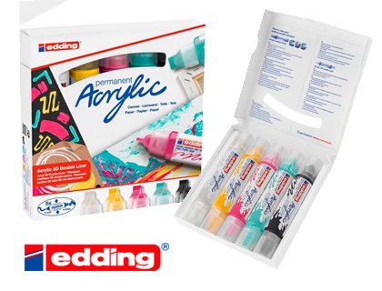 ROTULADOR ACRILICO EDDING 3D 2-3/5-10MM PACK 5 COLORES BASICOS