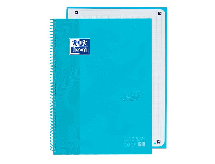 BLOC ESPIRAL OXFORD EUROPEAN BOOK 1 80 Hojas TAPA CARTON TOUCH DINA4 CUADRICULA 5MM PASTEL AZUL BEBE