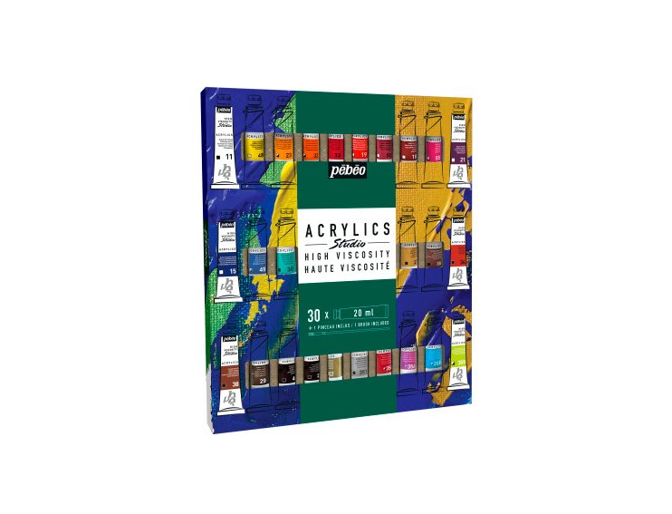 ACRILICO PEBEO CAJA INICIACION STUDIO 20ml 30 TUBOS CON PINCEL