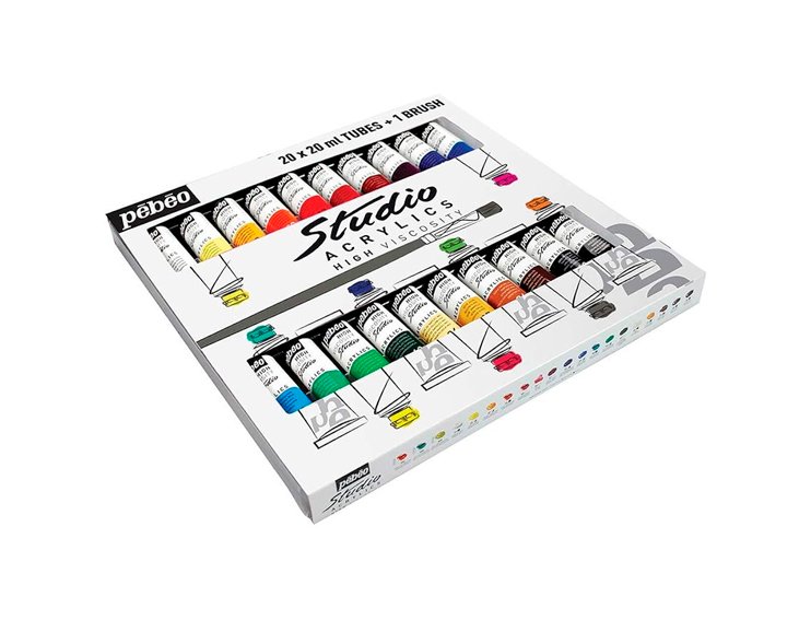 ACRILICO PEBEO STUDIO CAJA 30 TUBOS 20 ml + 2 TUBOS 100ml SURTIDO