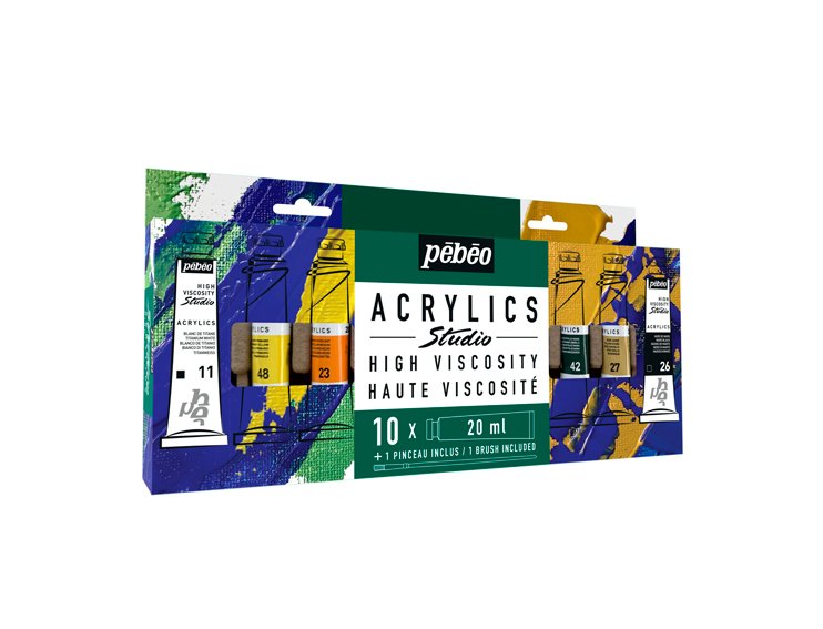 ACRILICO PEBEO CAJA INICIACION STUDIO 20 ml 10 TUBOS CON PINCEL
