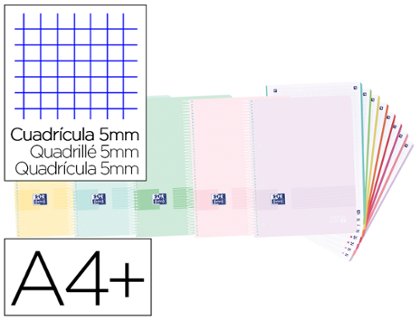 BLOC ESPIRAL DINA4 160 Hojas CUADRICULA 5X5 mm OXFORD LIVE  and  GO COLORES PASTEL SURTIDOS