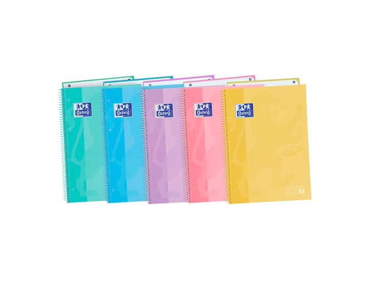 BLOC ESPIRAL OXFORD EUROPEAN BOOK 1 TAPA PLASTICO 80 Hojas CUADRO 5X5 SURTIDO