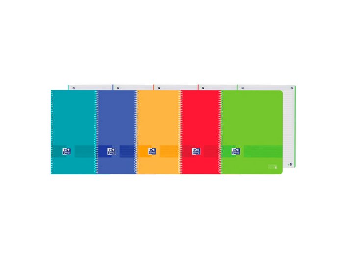 BLOC ESPIRAL DINA4+ 80 HOJAS TAPA PLASTICO OXFORD COLORES VIVOS LINEAS HORIZONTAL